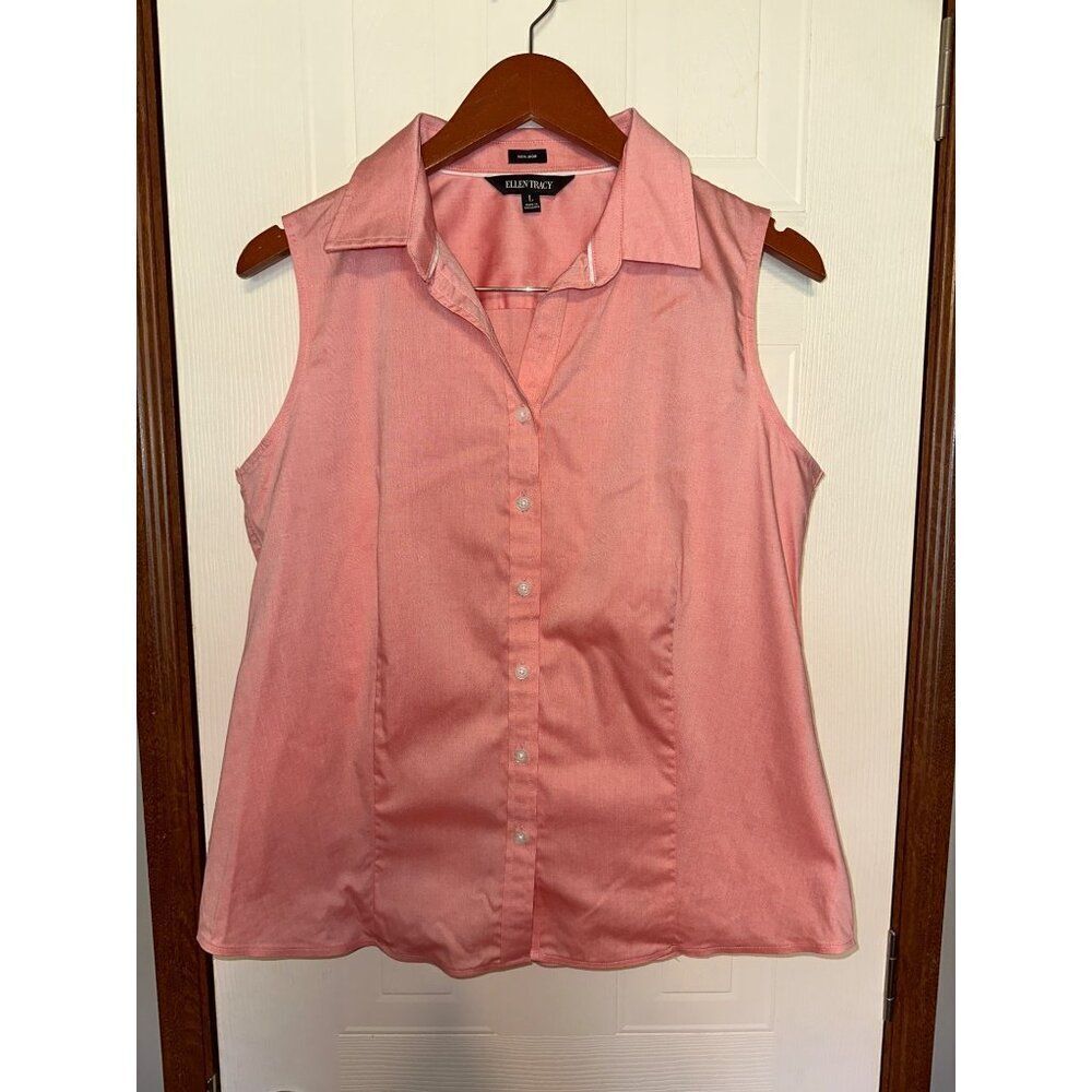 Ellen Tracy Non-Iron Pink Sleeveless Button Up‎ Top  Size Large